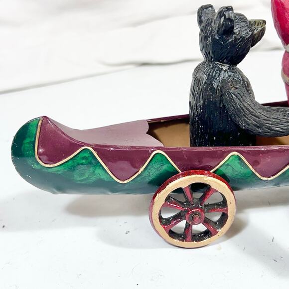 Christmas Around The World Metal Canoe Sleigh Santa Claus Bear and Snowman Used - Picture 11 of 16